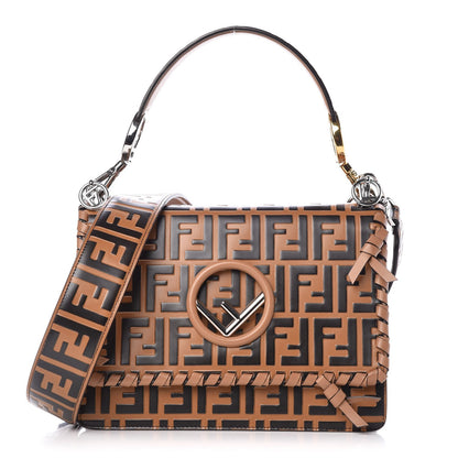 Fendi Vitello Century F is Fendi Whipstitch Threads FF Embossed Kan I Shoulder Bag Tobacco Orzo 1 of 9