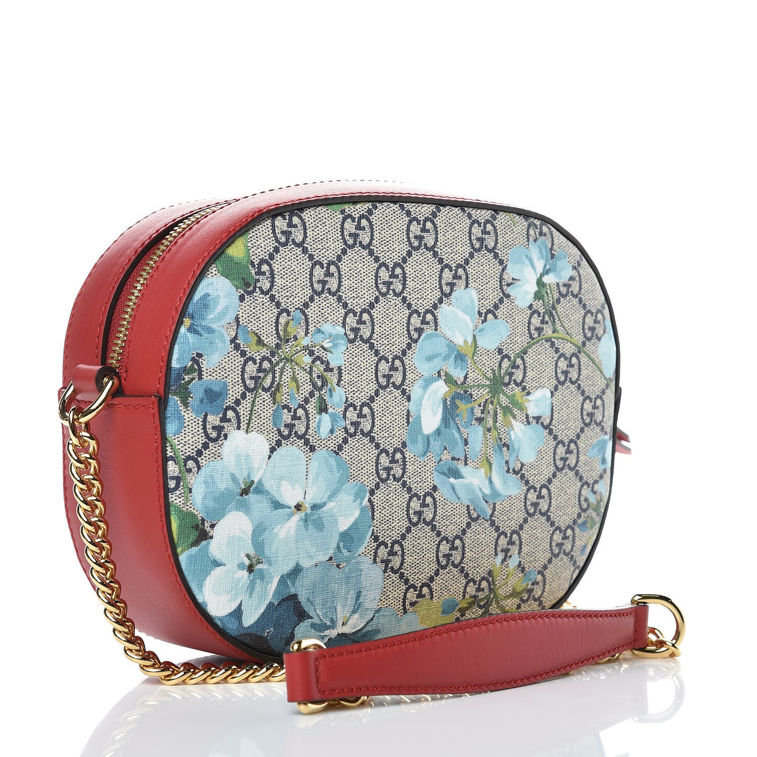 Gucci GG Supreme Monogram Blooms Mini Chain Shoulder Bag Beige Blue Navy Hibiscus Red 3 of 8