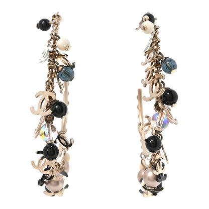 Chanel Crystal Bead CC Charm Hoop Earrings Black Gold Multicolor 1 of 4