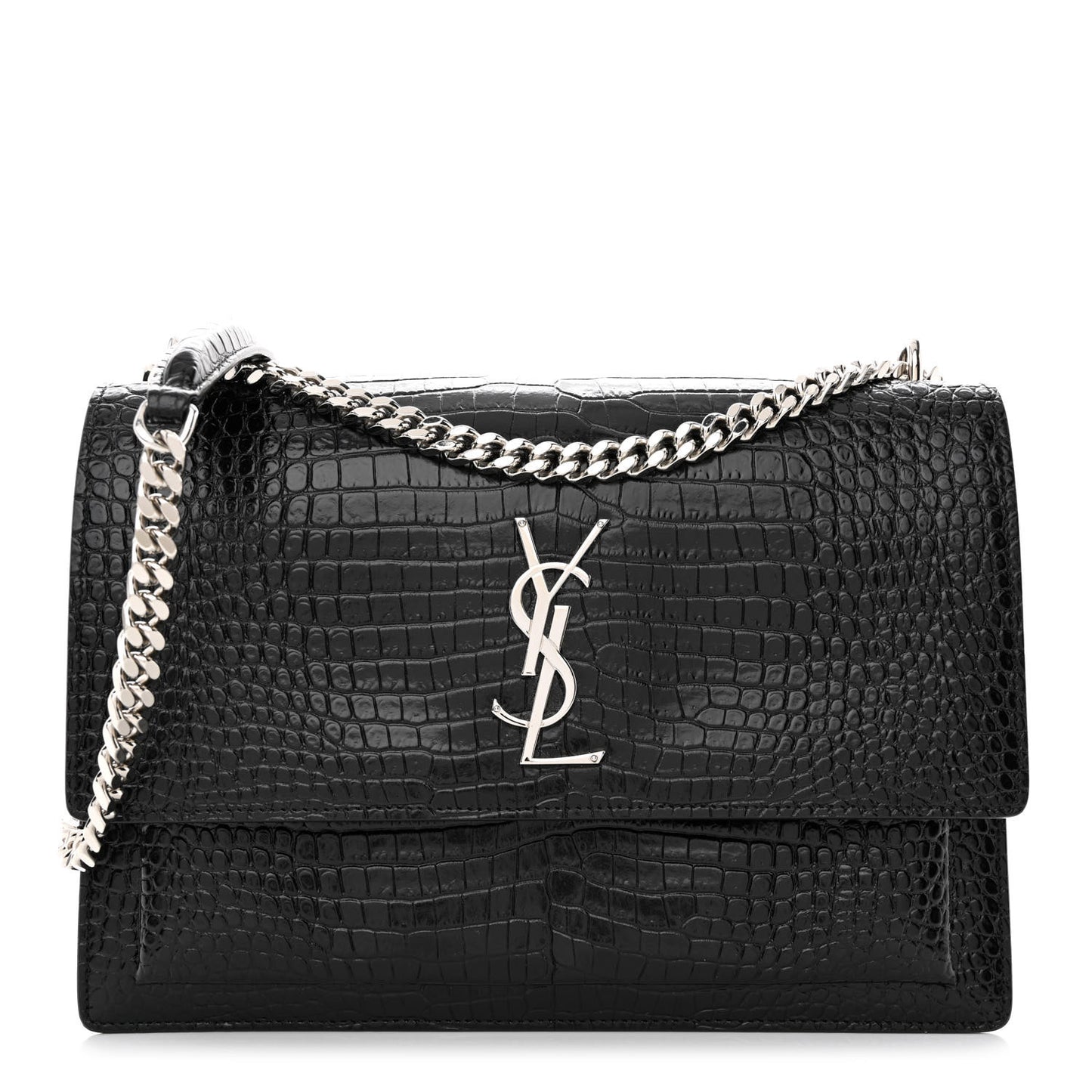 Calfskin Crocodile Embossed Large Monogram Sunset Black