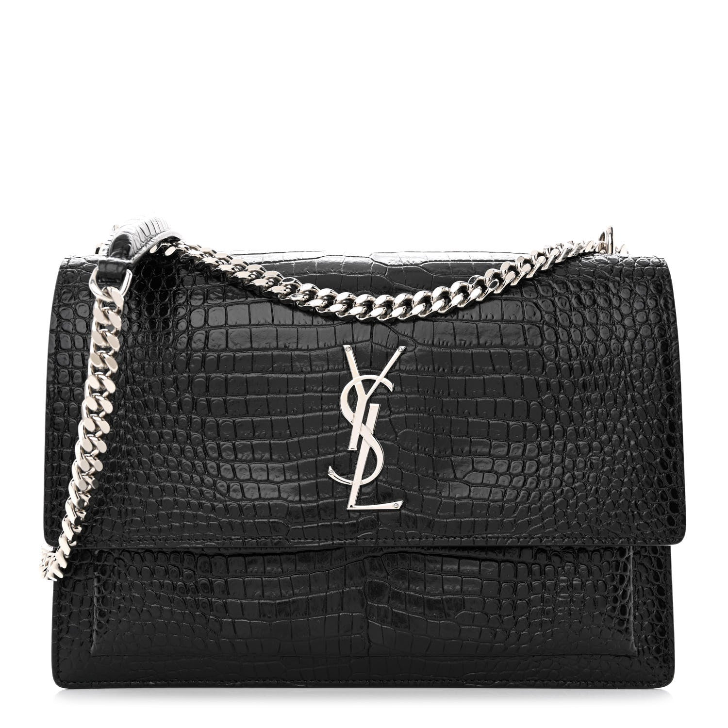 Saint Laurent Calfskin Crocodile Embossed Large Monogram Sunset Black 1 of 10