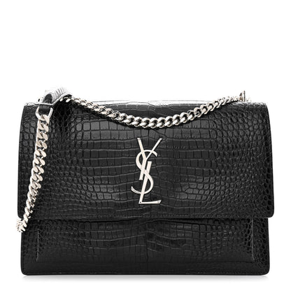 Saint Laurent Calfskin Crocodile Embossed Large Monogram Sunset Black 1 of 10