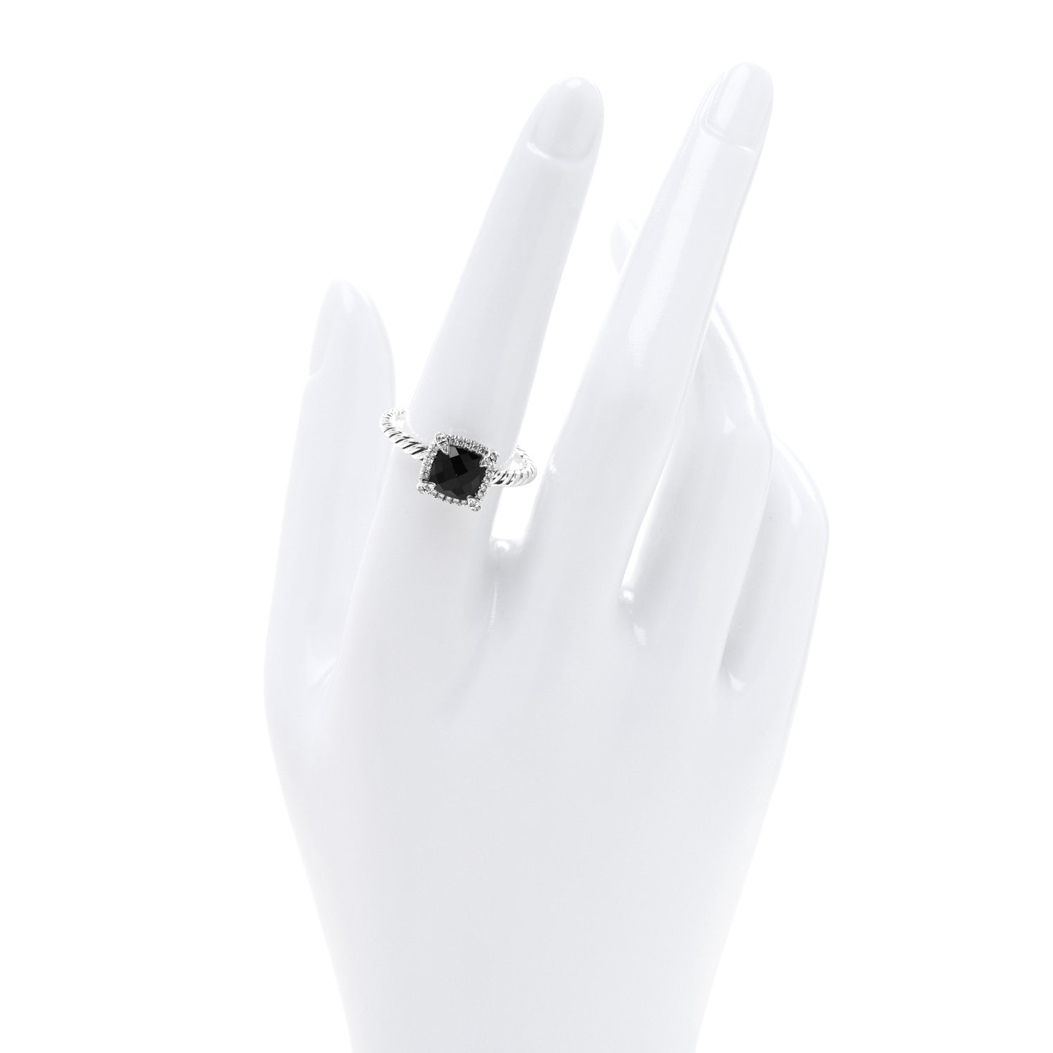 David Yurman Sterling Silver Diamond Black Onyx 7mm Petite Chatelaine Pave Bezel Ring 56 7.75 2 of 4
