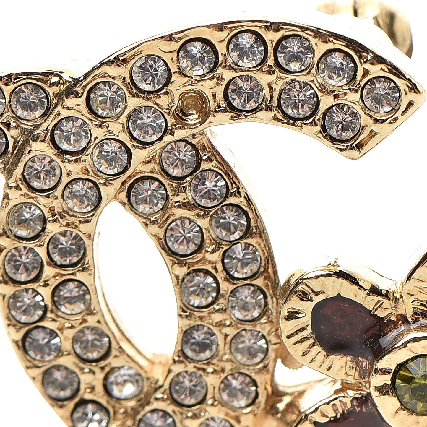 Crystal CC Clover Leaf Brooch Gold Green
