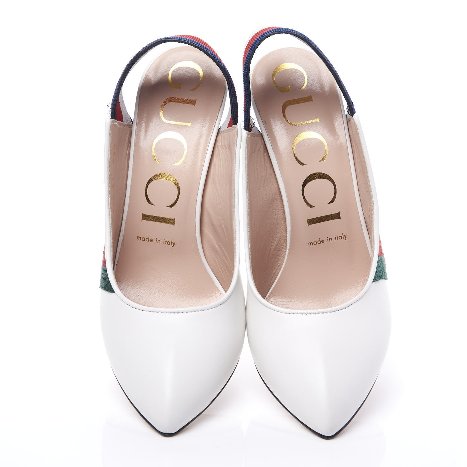 Gucci Malaga Kid Web Sylvie High Heel Slingback Pumps 37 White 5 of 12