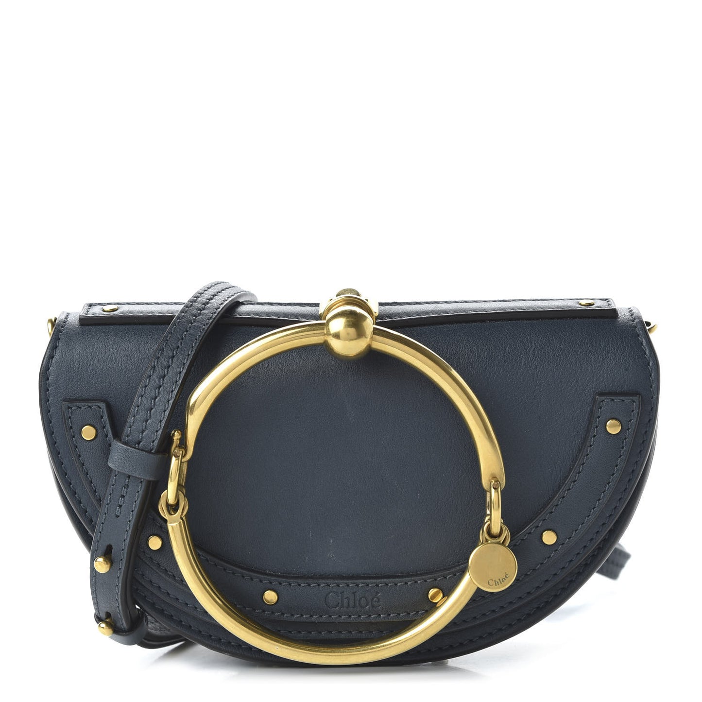 Calfskin Small Nile Bracelet Minaudiere Bag Silver Blue