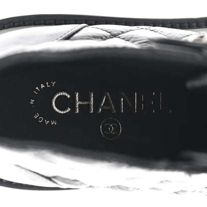 Chanel Shiny Goatskin Calfskin Quilted Lace Up Combat Boots 35.5 Black 7 of 10