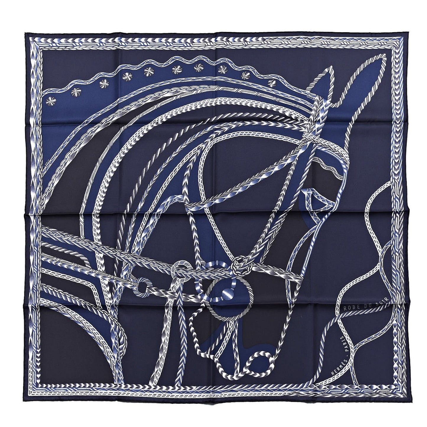 Silk Robe Du Soir Scarf 90 Marine Encre Blanc