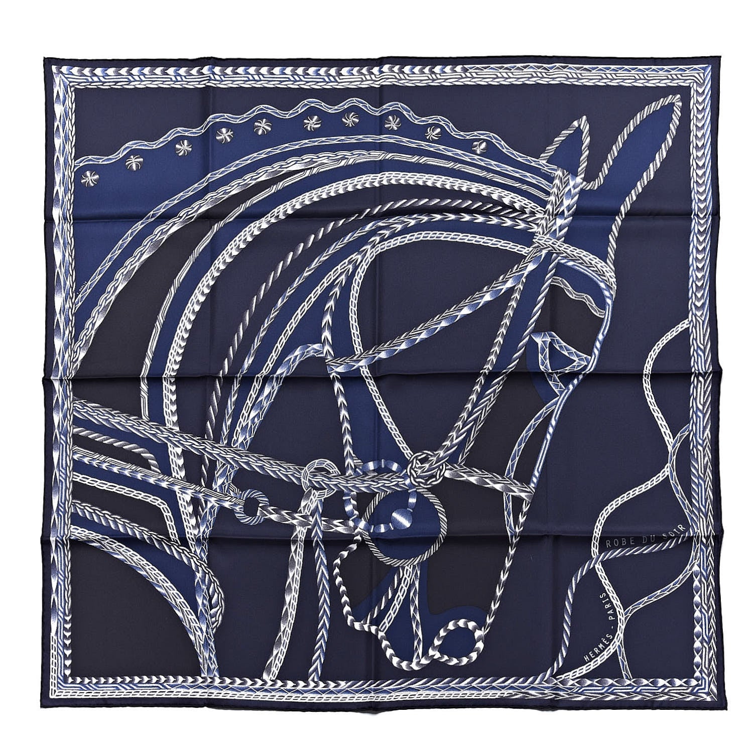 Hermes Silk Robe Du Soir Scarf 90 Marine Encre Blanc 1 of 5