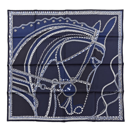 Hermes Silk Robe Du Soir Scarf 90 Marine Encre Blanc 1 of 5