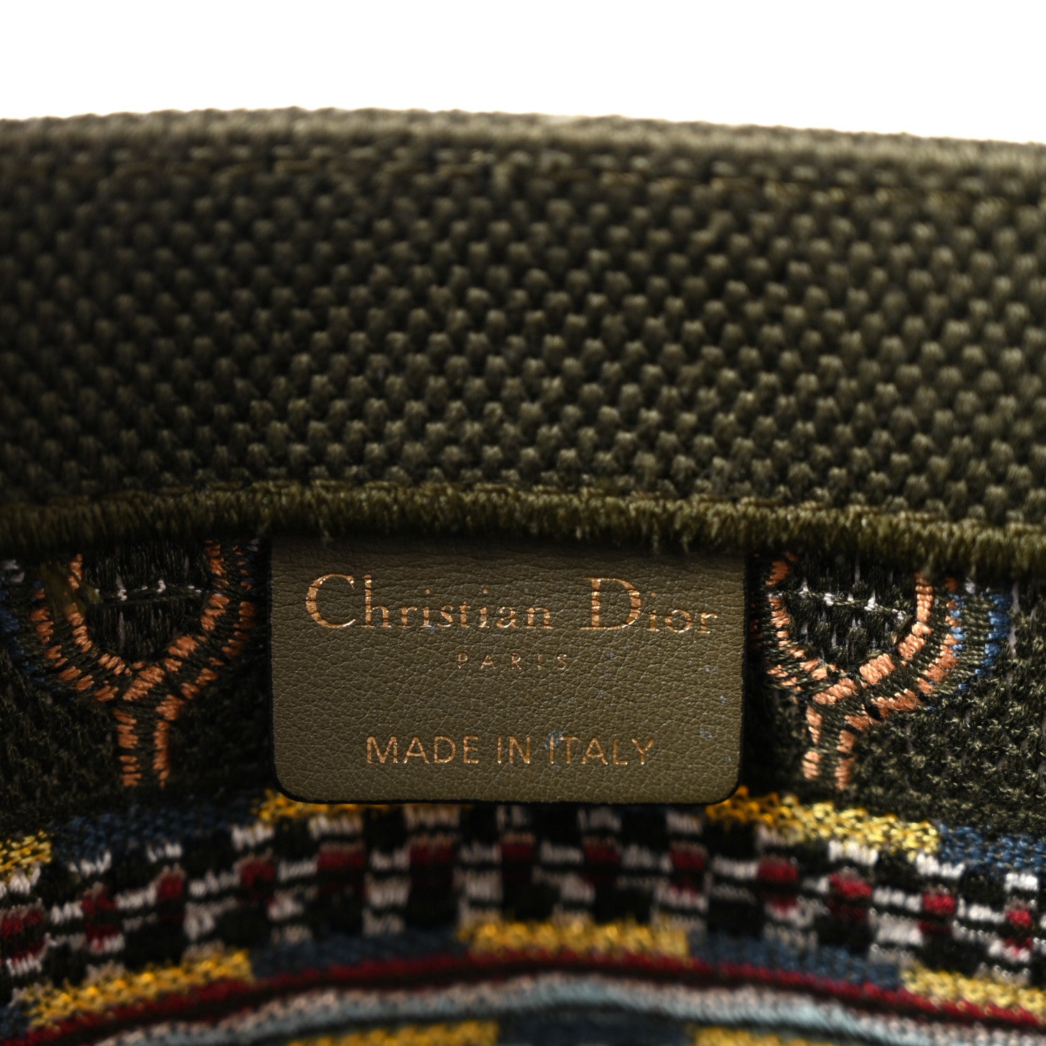 Christian Dior Canvas Embroidered Book Tote Olive Multicolor 6 of 12