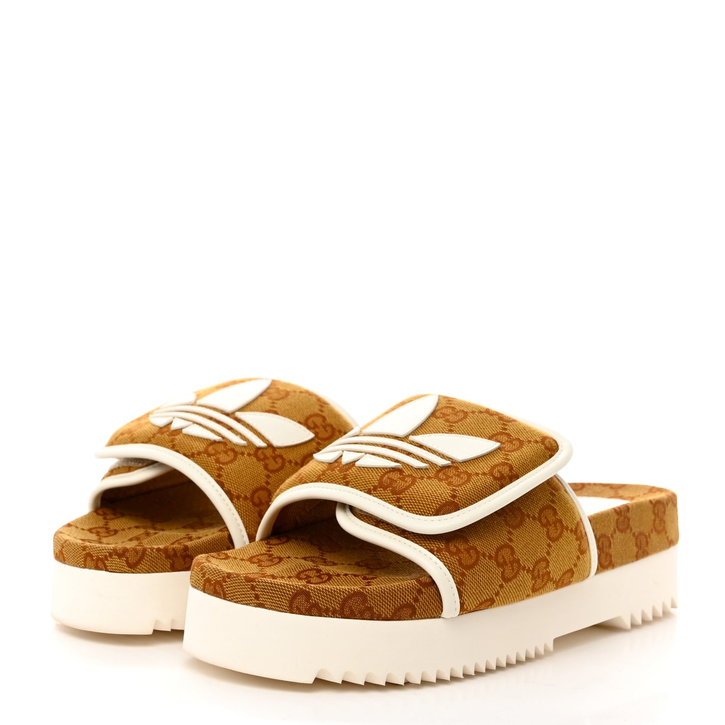 X ADIDAS Vintage GG Monogram Platform Sandals 38 Mid Natural Nut Off White