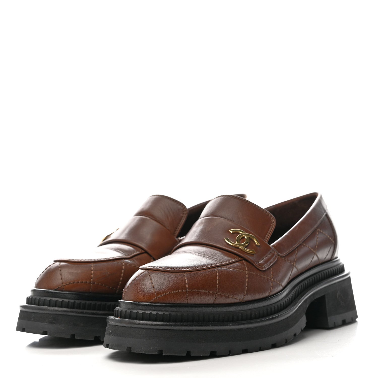 Chanel Calfskin Quilted CC Mocassin Loafers 36 Brown 4 of 15