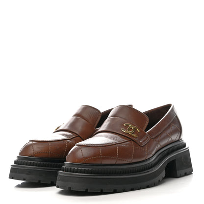 Chanel Calfskin Quilted CC Mocassin Loafers 36 Brown 4 of 15