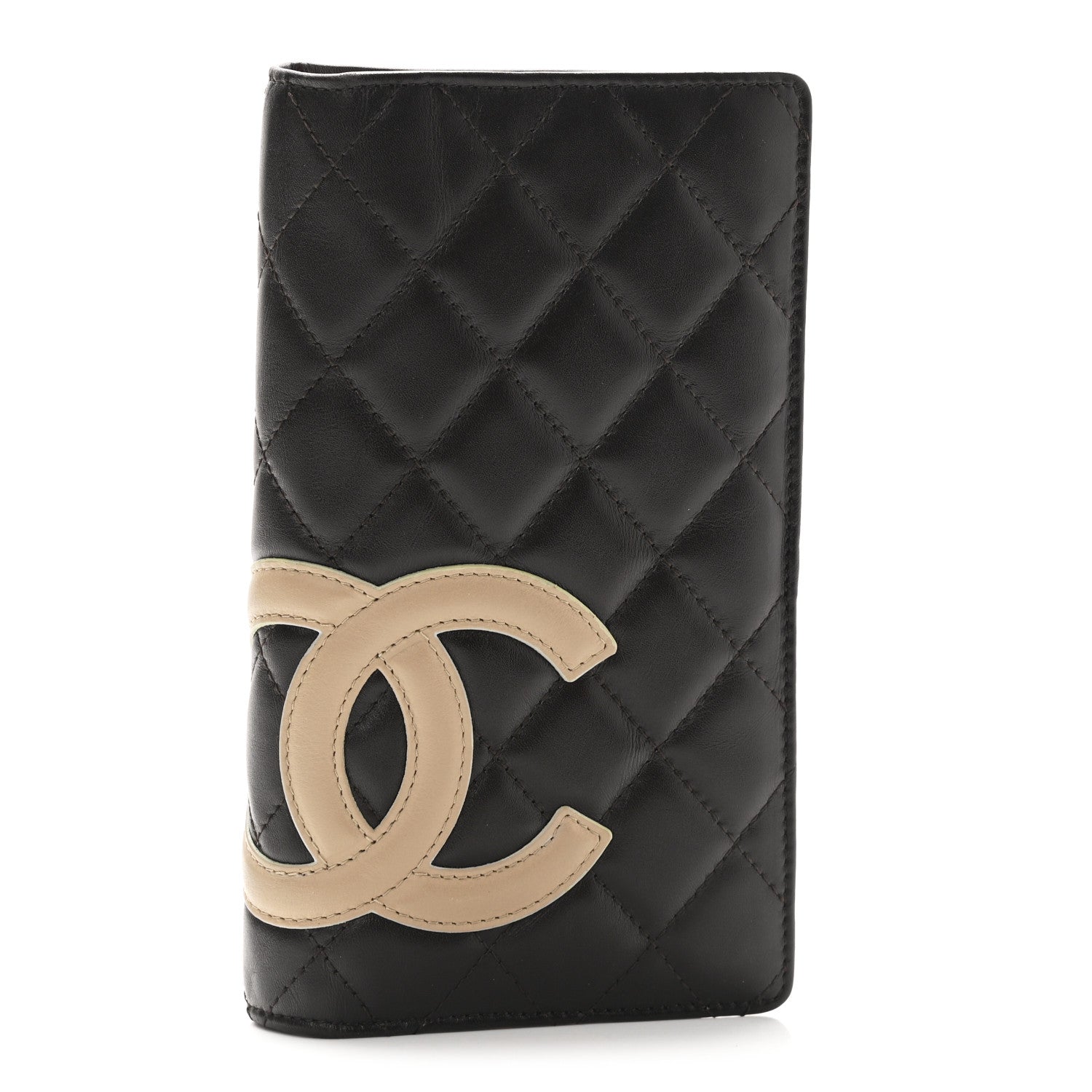 Chanel Calfskin Quilted Cambon Yen Wallet Brown Beige 1 of 8