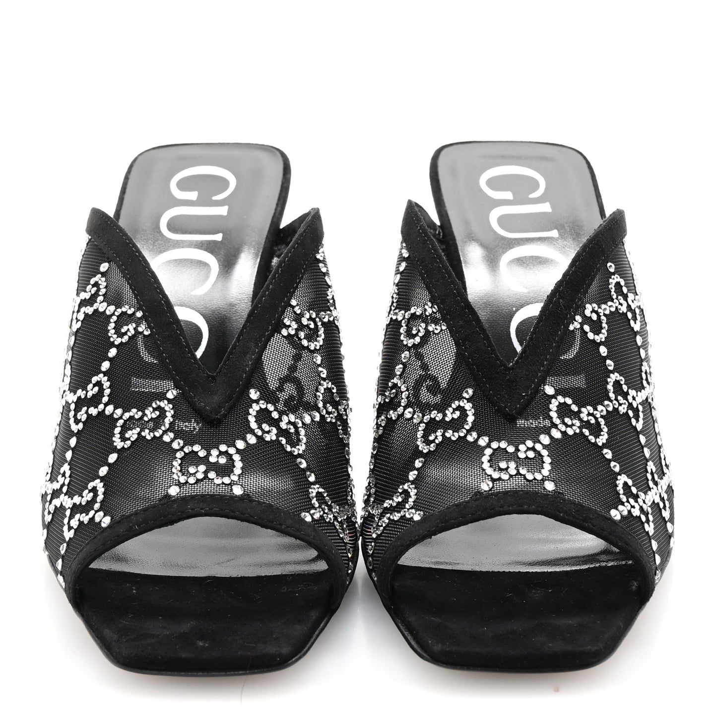 Tela Retino Kid Scamosciato Crystal GG Monogram Square G 95mm Slide Sandals 37.5 Black