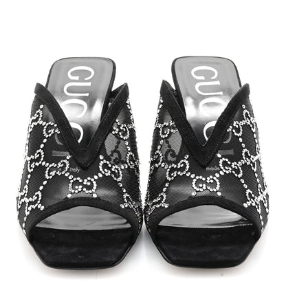 Gucci Tela Retino Kid Scamosciato Crystal GG Monogram Square G 95mm Slide Sandals 37.5 Black 3 of 9