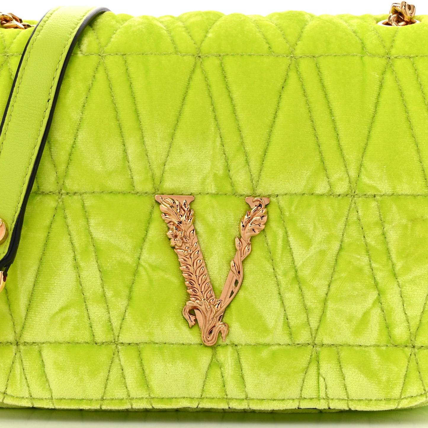 Velvet Quilted Virtus Shoulder Bag Green