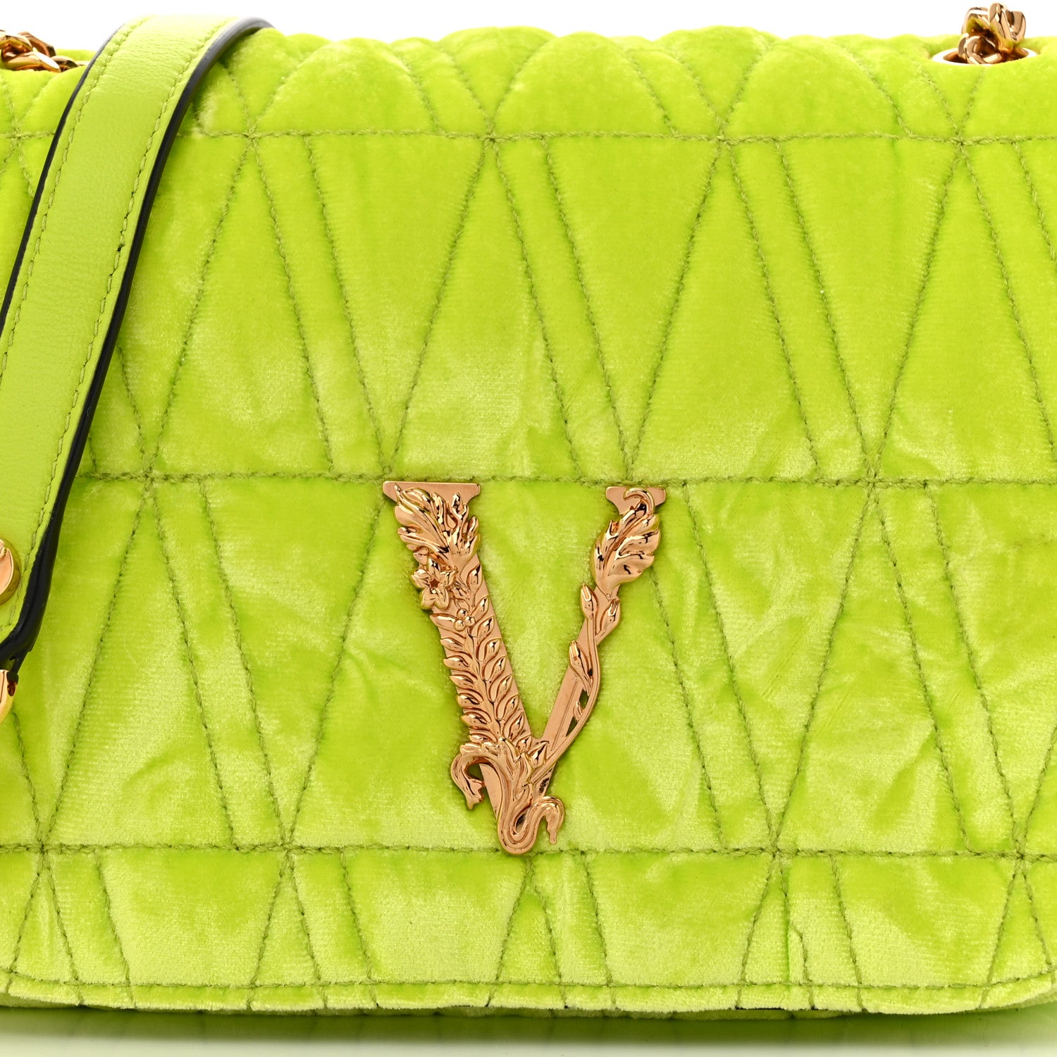 Versace Velvet Quilted Virtus Shoulder Bag Green 7 of 9