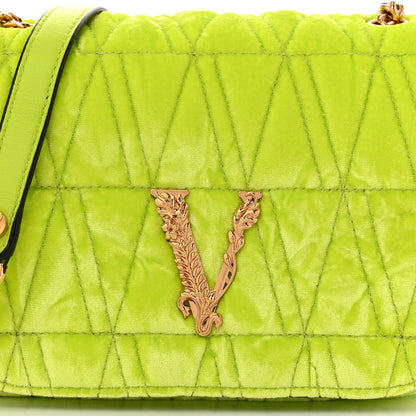 Versace Velvet Quilted Virtus Shoulder Bag Green 7 of 9