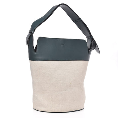 Burberry Calfskin Linen The Large Bucket Bag Dark Cyan 3 of 11