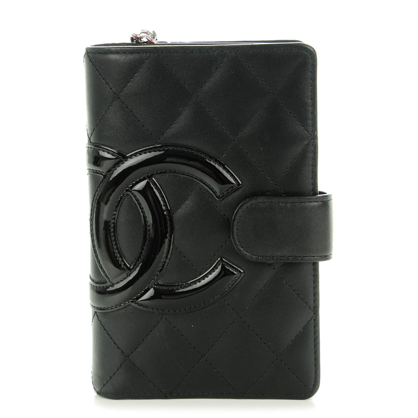 Calfskin Quilted Cambon Zipped Pocket Wallet Black