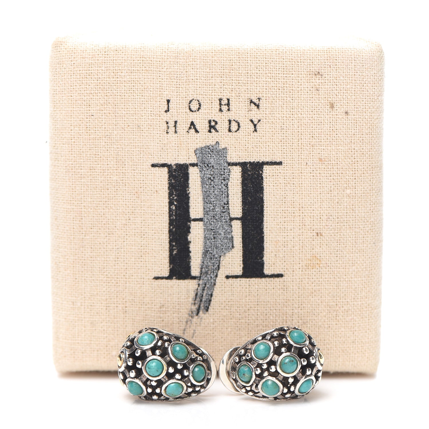 John Hardy Sterling Silver 18K Yellow Gold Turquoise Dot Hoop Earrings 5 of 5