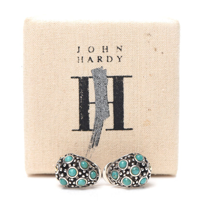 John Hardy Sterling Silver 18K Yellow Gold Turquoise Dot Hoop Earrings 5 of 5