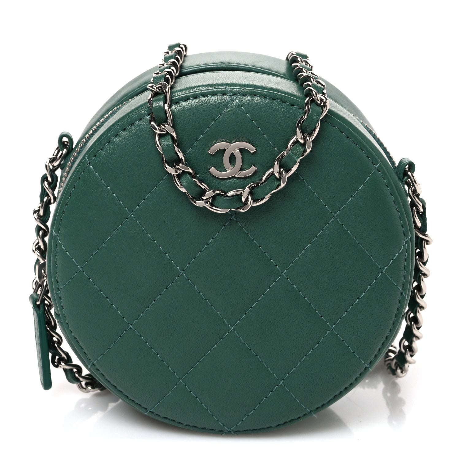 Chanel Lambskin Quilted Round Clutch With Chain Green 1 of 10