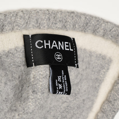 Chanel Merino Wool Cashmere CC Throw Blanket Grey Off White 4 of 6