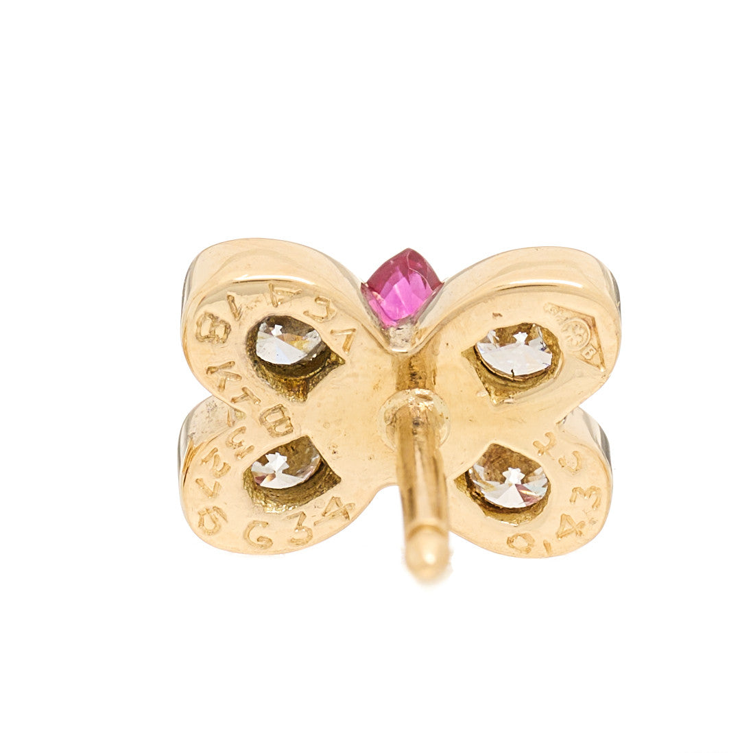Van Cleef & Arpels 18K Yellow Gold Diamond Ruby Butterfly Earrings 4 of 4