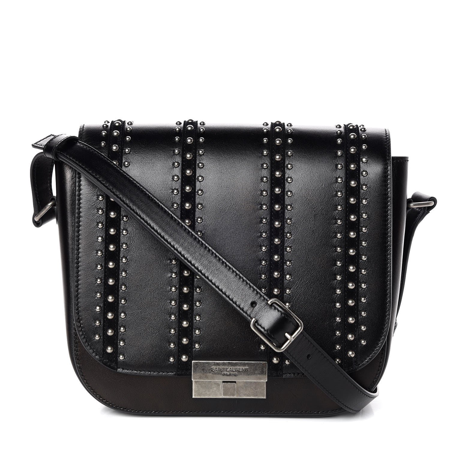 Saint Laurent Smooth Calfskin Suede Betty Stud Stripe Flap Messenger Black 1 of 9