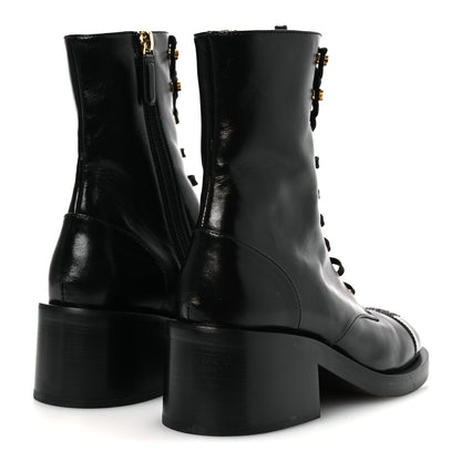 Chanel Shiny Calfskin Patent Cap Toe Lace Up Combat Boots 36.5 Black 5 of 10