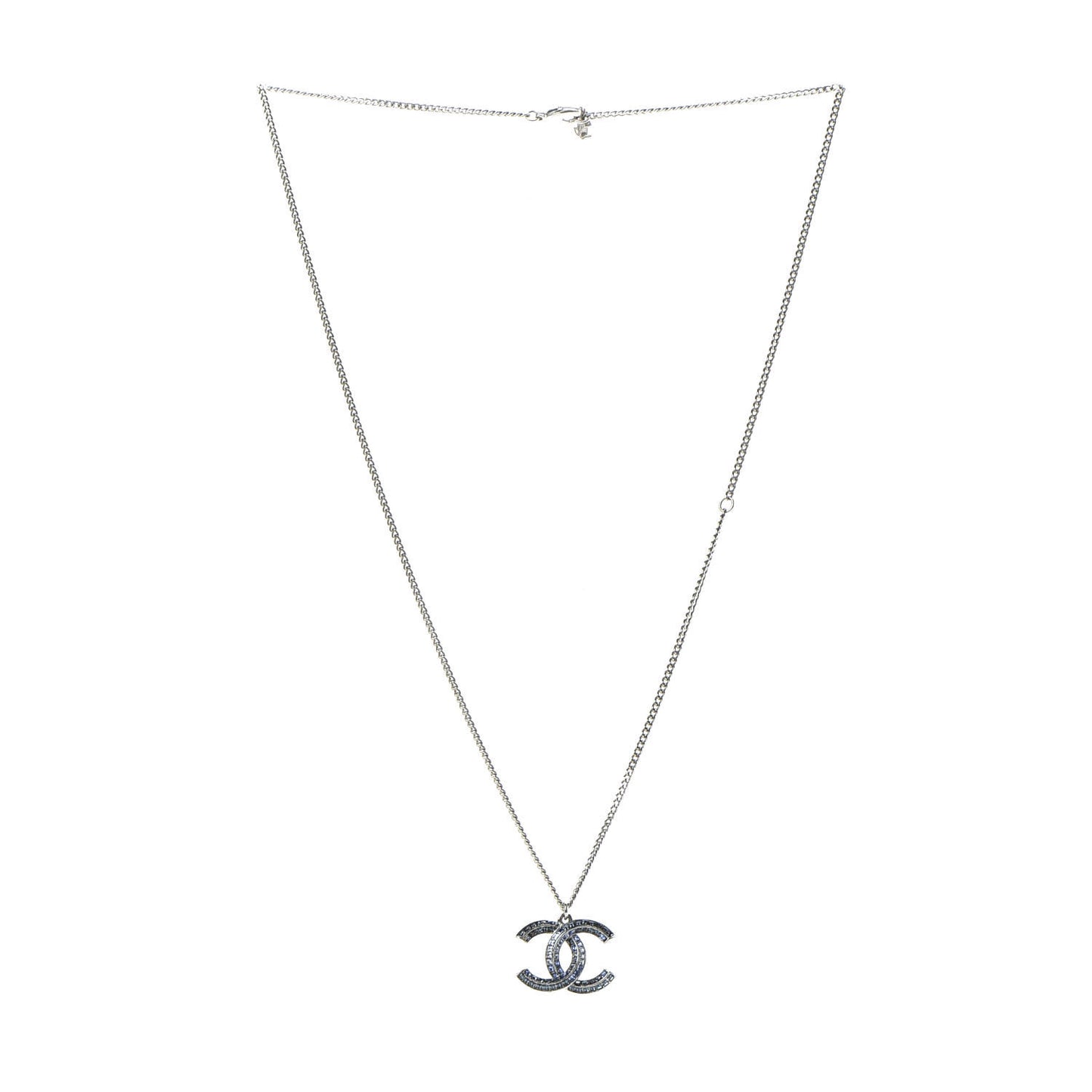 Crystal Baguette CC Necklace Silver Blue