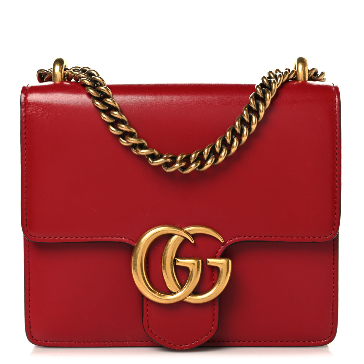 Gucci Knight Calfskin Small GG Marmont Chain Handle Bag Hibiscus Red 1 of 11