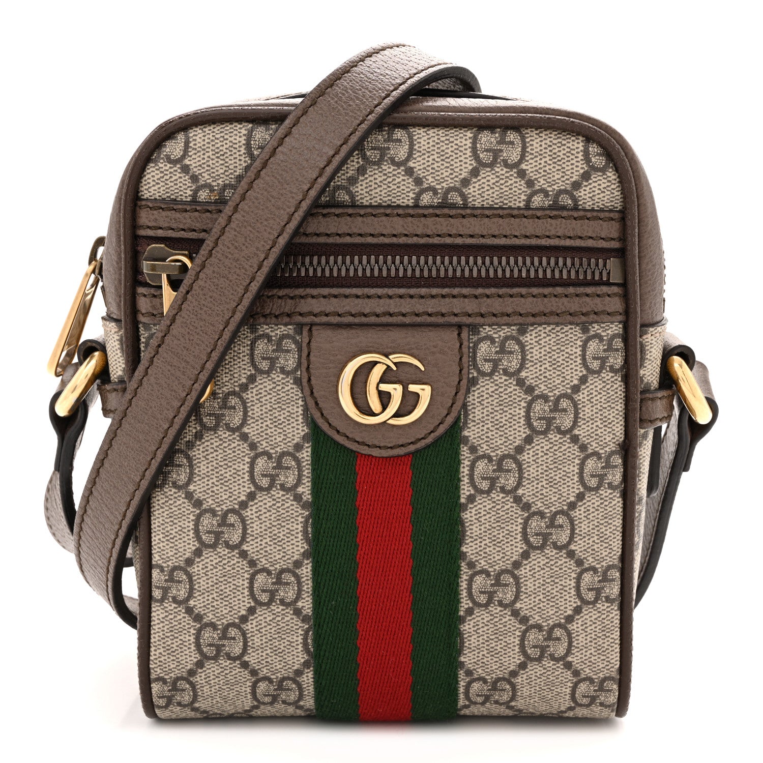Gucci GG Supreme Monogram Web Mini Ophidia Messenger Brown 1 of 12