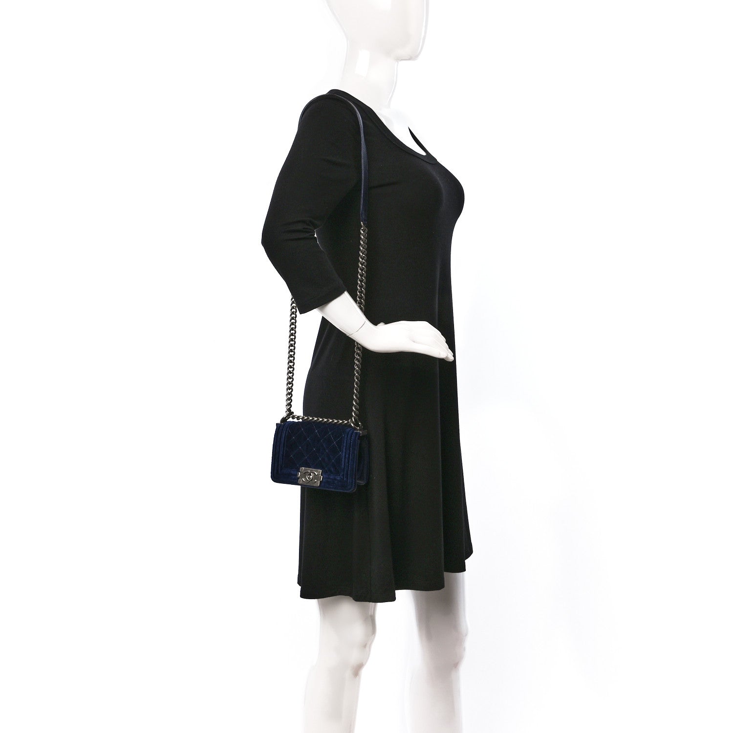Chanel Velvet Quilted Mini Boy Flap Navy 2 of 10