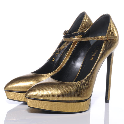 Saint Laurent Metallic Janis Mary Jane Pumps Heels 39 Gold Vermeil 3 of 8
