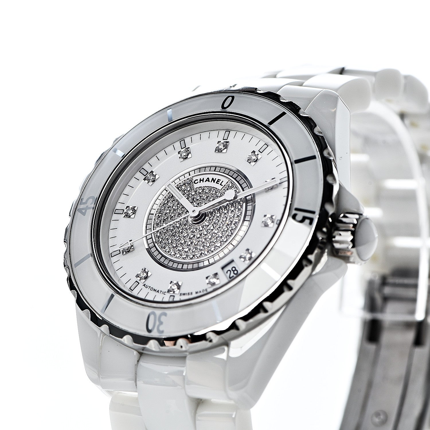 Chanel Stainless Steel Ceramic Diamond Dial 38mm J12 Automatic Watch White 7 of 8