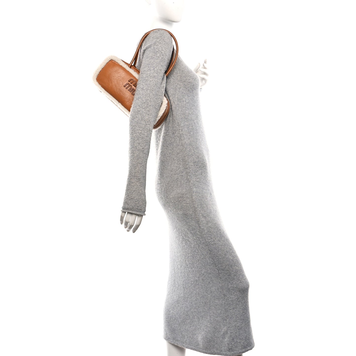 Shearling Calfskin Arcadie Top Handle Bag Cognac