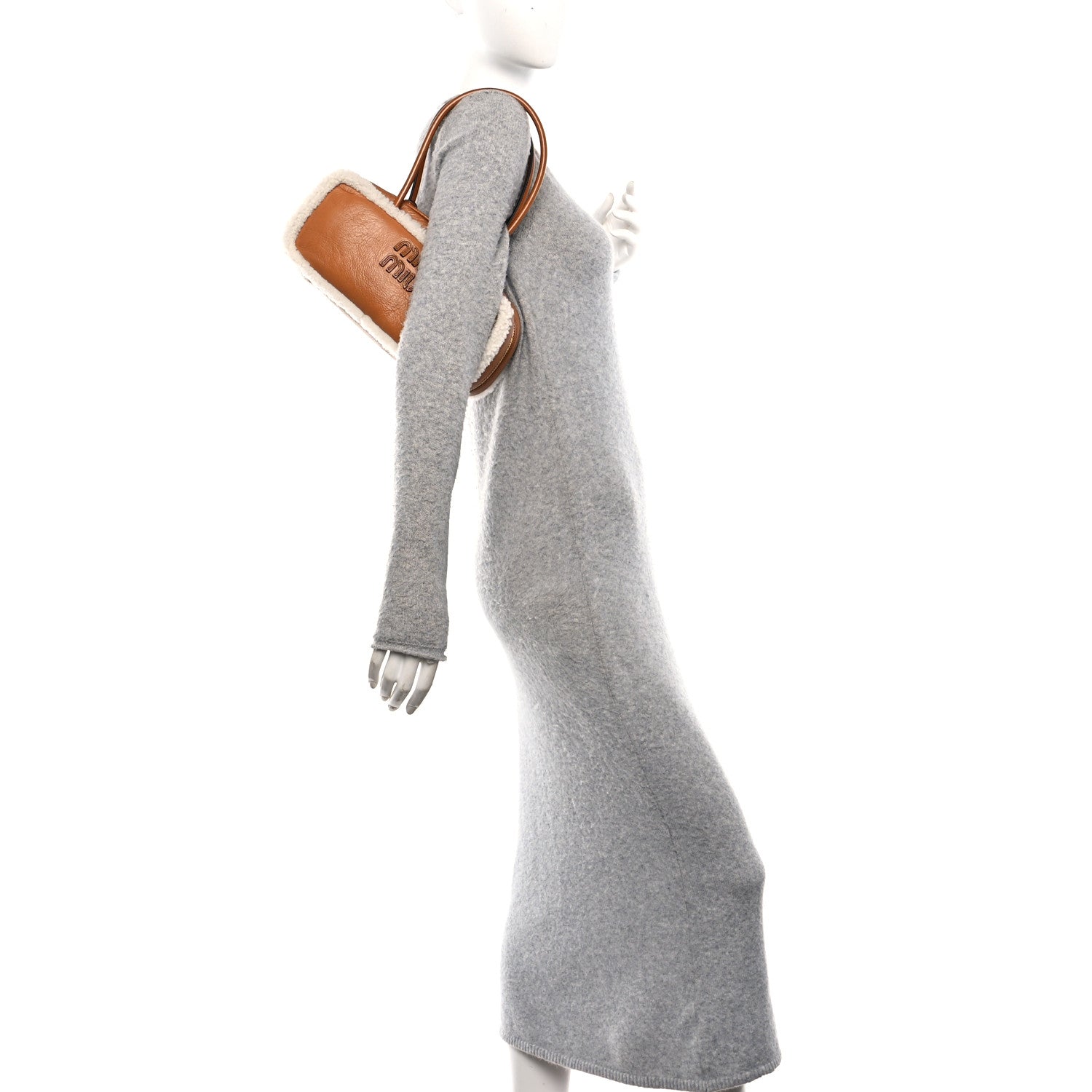 Miu Miu Shearling Calfskin Arcadie Top Handle Bag Cognac 2 of 10