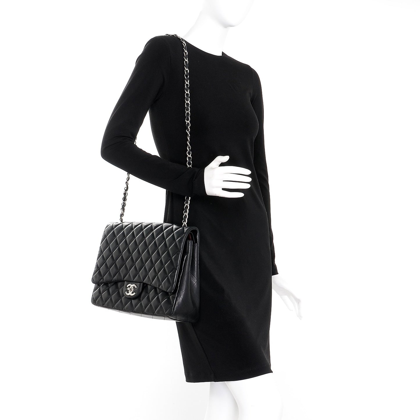 Lambskin Quilted Maxi Double Flap Black