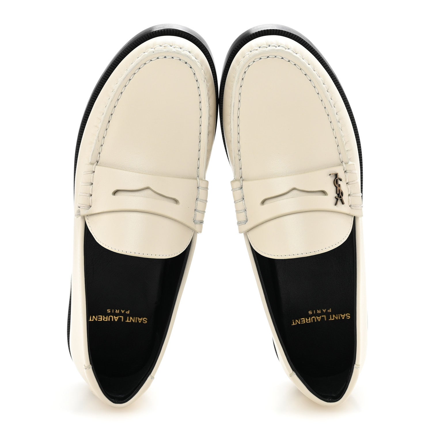 Saint Laurent Calfskin Penny Loafers 36.5 Pearl 2 of 10