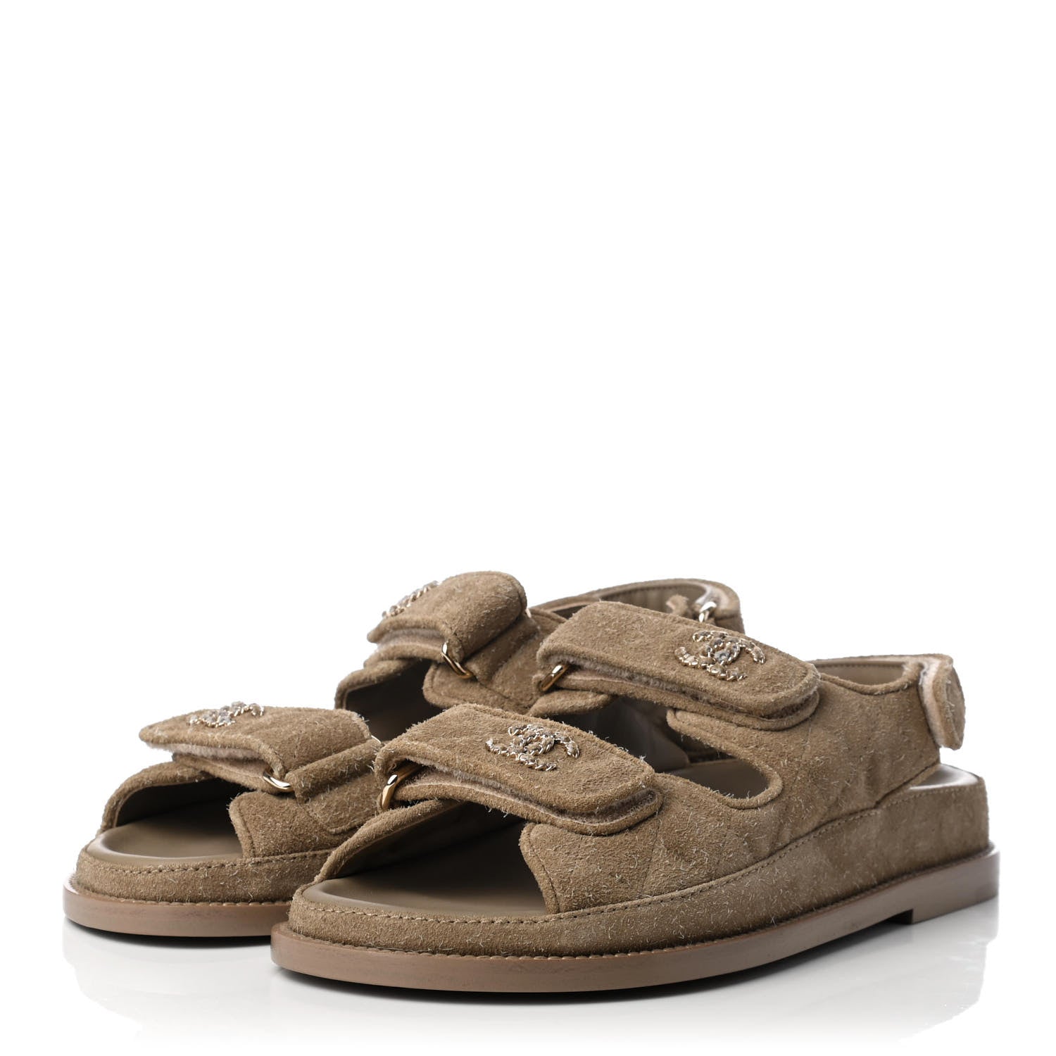 Chanel Suede Calfskin Velcro Dad Sandals 36 Beige 3 of 9