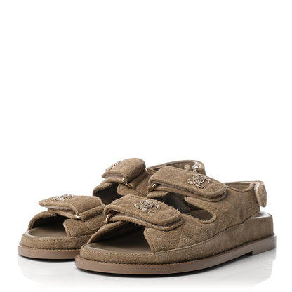 Chanel Suede Calfskin Velcro Dad Sandals 36 Beige 3 of 9