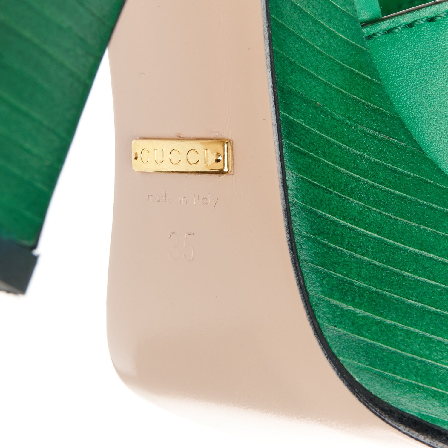 Gucci Cosmos Softy Calfskin Wooden Interlocking G Cut-Out 30/120mm Platform Sandals 35 New Shamrock 6 of 10