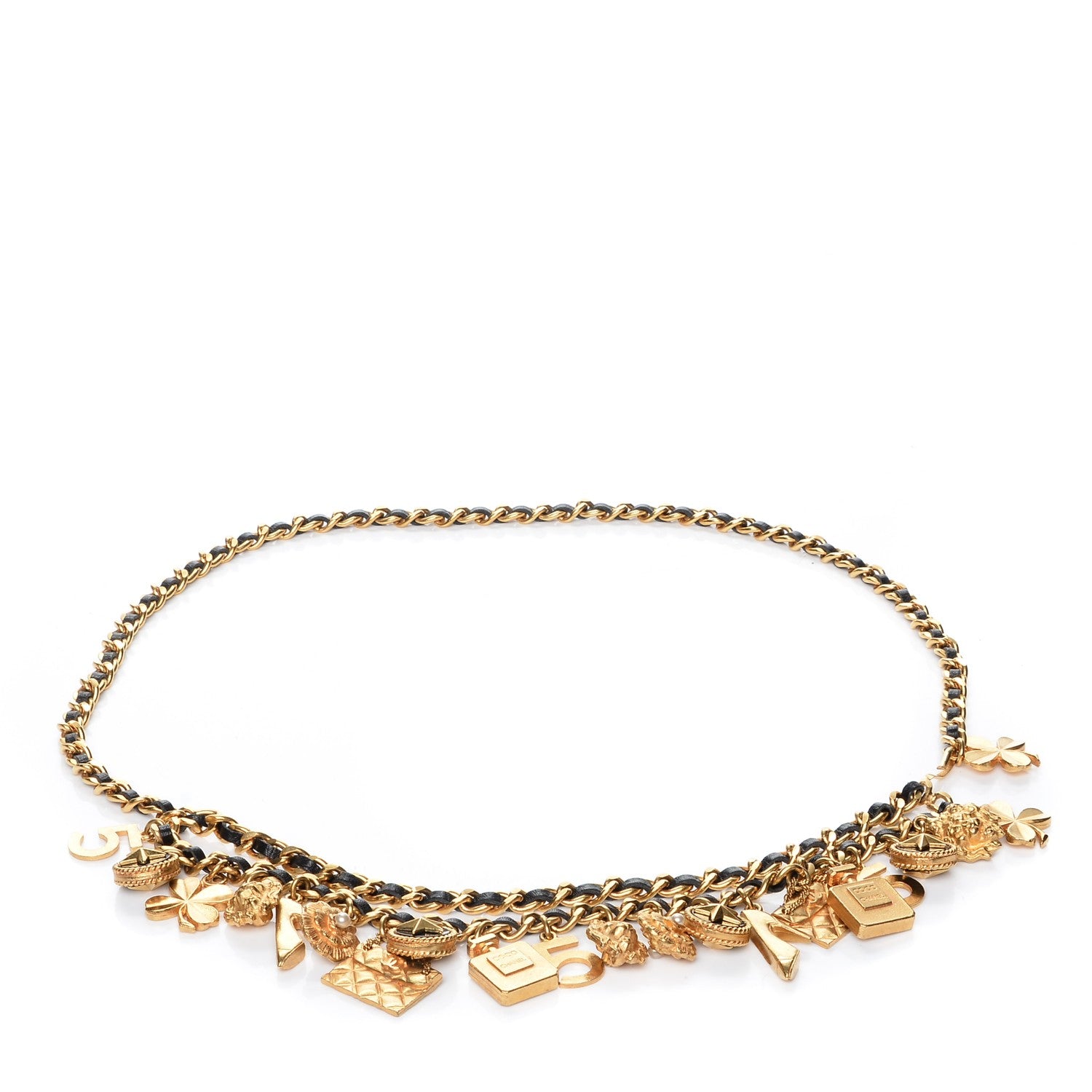 Chanel Lambskin Gold Chain Iconic Charm Belt Black Gold 1 of 5