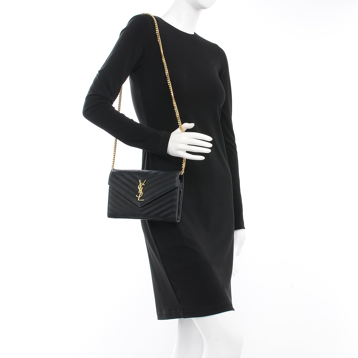 Grain De Poudre Matelasse Chevron Monogram Chain Wallet Black
