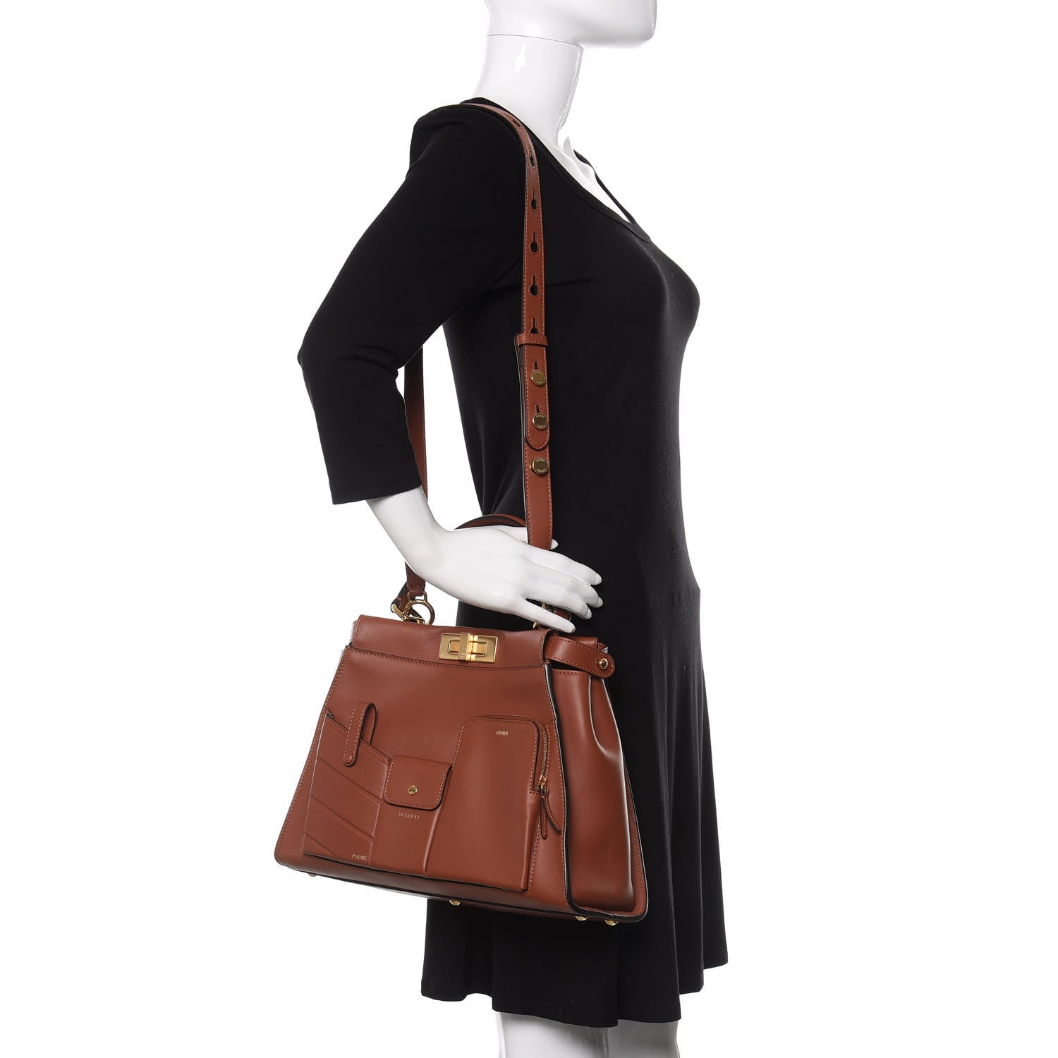 Fendi Vitello Seta Shiny Nappa Medium 3 Pocket Peekaboo Iconic Satchel Rust 2 of 12