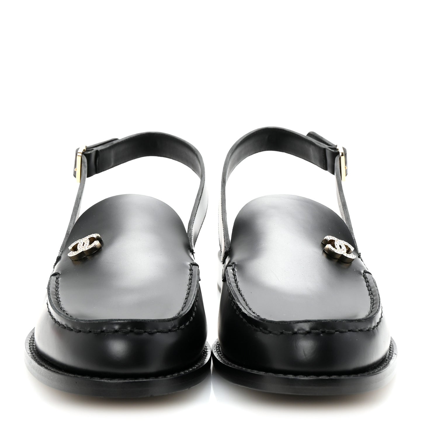 Calfskin Crystal CC Slingback Flats 39 Black